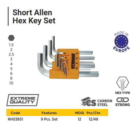 HEX ALLEN KEY SHORT 9 SET RTRMAX