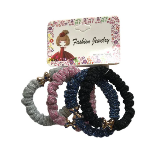 Hair Bobble Elastic Tie Bow Detail Pack of 4