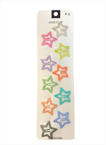 Hair Clips Heart / Star Shape 3.4 cm Pack of 10 Assorted Designs and Colours