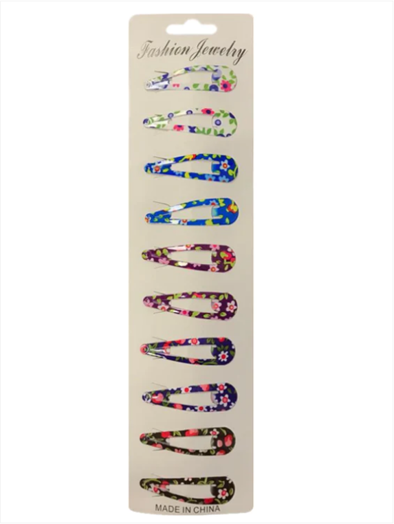 Hair Clips with Flower Print 5 cm Pack of 10 Assorted Colours