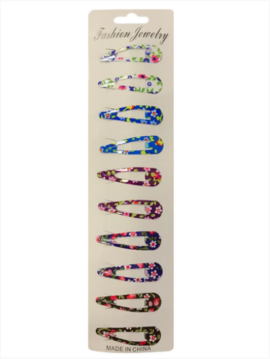 Hair Clips with Flower Print 5 cm Pack of 10 Assorted Colours