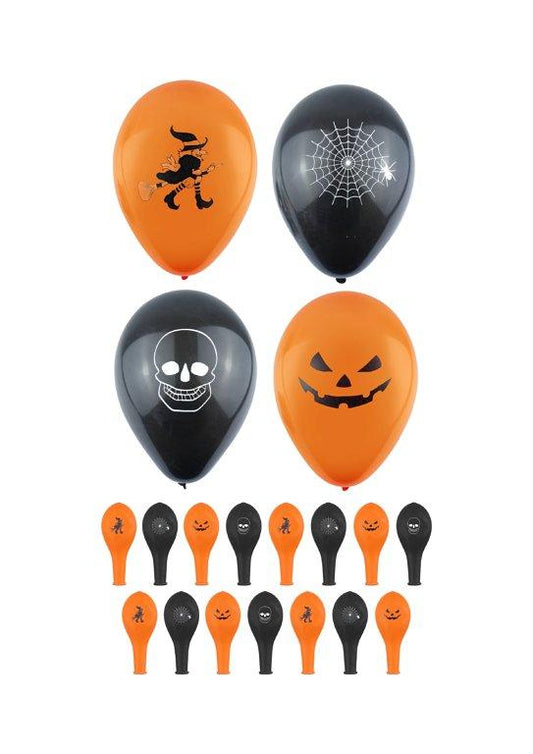 Halloween Balloons Printed Designs Orange And Black 23cm