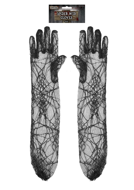 Halloween Black Spider Web Gloves (53cm)
