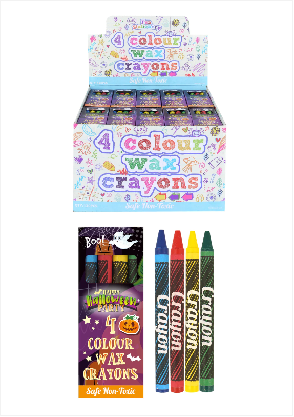 Halloween Mini Wax Crayon Packs (4pcs) Party Favours and Prizes