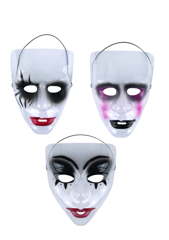 Halloween Plastic Scary Masks x1 Festive 3 Assorted Style Clear Masks