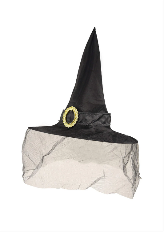 Halloween Witch Hat Black with Veil Adult Festive Hat