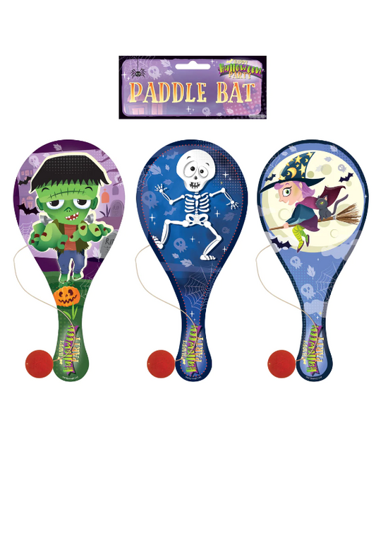 Halloween Wooden Paddle Bat and Ball Games (22cm) 3 Assorted Designs