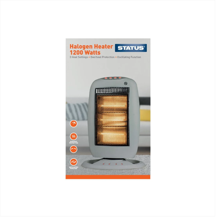 Halogen Electric Heater 3 Bar Portable Oscillating Quartz Home Office 1200W
