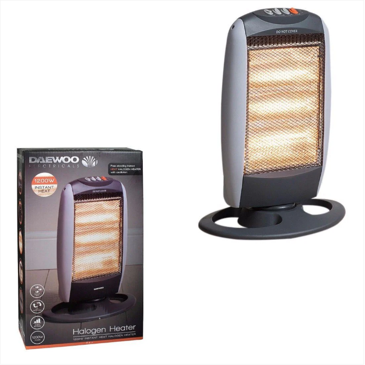 Halogen Heater Instant Heat 1200W 3 Heat Settings With Oscillation Safety Tilt