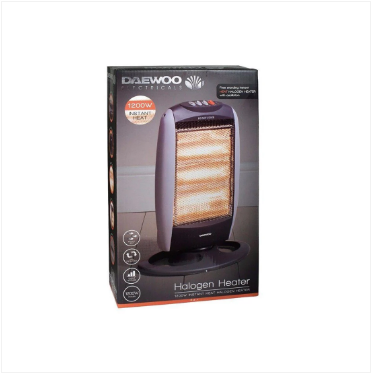 Halogen Heater Instant Heat 1200W 3 Heat Settings With Oscillation Safety Tilt