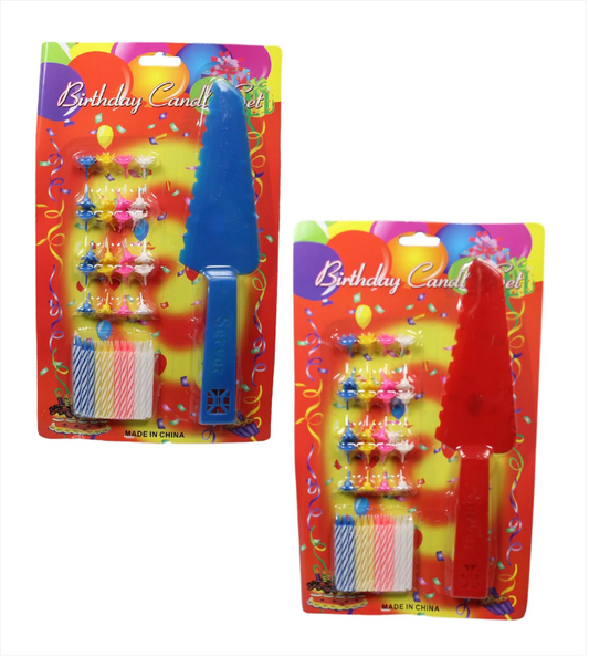 Happy Birthday Full Candle Set With Plastic Knife Server In Blue And Red 24 Pack