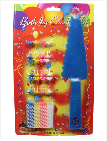 Happy Birthday Full Candle Set With Plastic Knife Server In Blue And Red 24 Pack