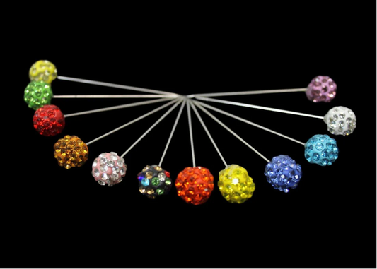 Head Scarf Needle Pins Sewing Pins Assorted Colour Gemstone Ball Pin 12 Pack 5cm