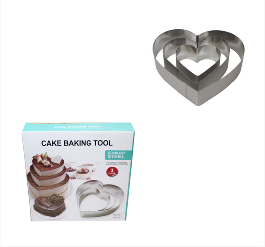 Heart Baking Tool Mould Stainless Steel 3 Piece Heart Mould 20cm, 15cm, 10cm