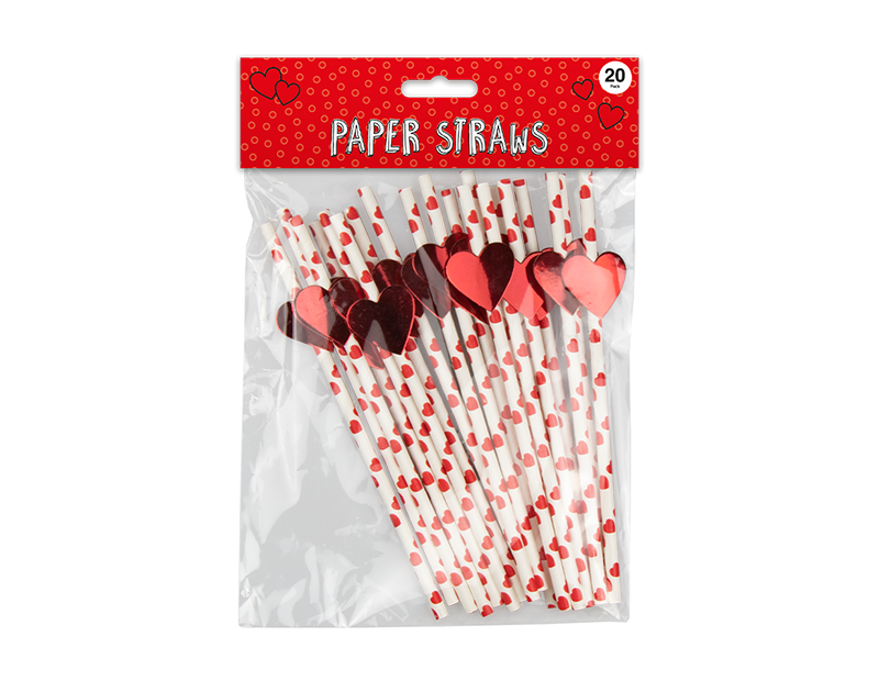 Heart Print Paper Straws 20pk