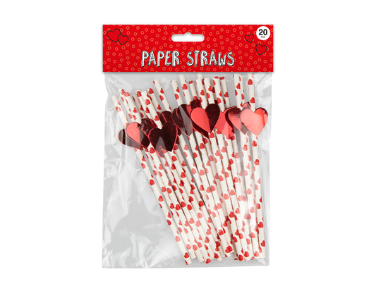 Heart Print Paper Straws 20pk