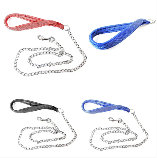 Heavy Duty Dogs Lead With Chain 20cm Strap With 97cm Chain 3 Colours