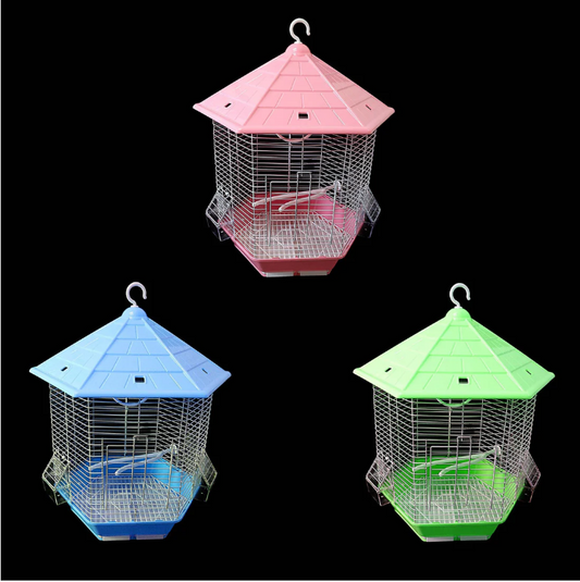 Hexagon Metal Bird Cages Budgie Finch Canary Indoor 26 x 30 cm Assorted Colours