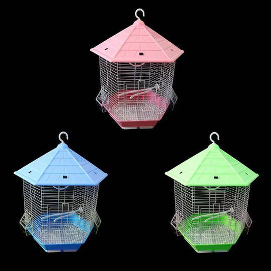 Hexagon Metal Bird Cages Budgie Finch Canary Indoor Assorted Colours