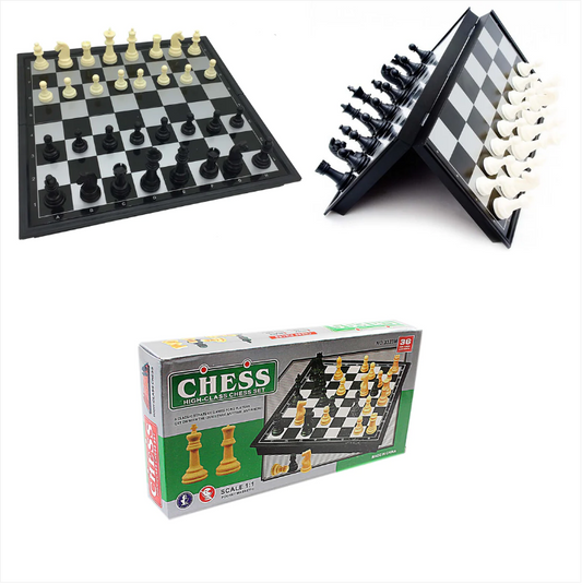 High Class Chess Set Ivory Black 36 Pieces Magnetic Board Meidum 24.7cm x 24.7cm