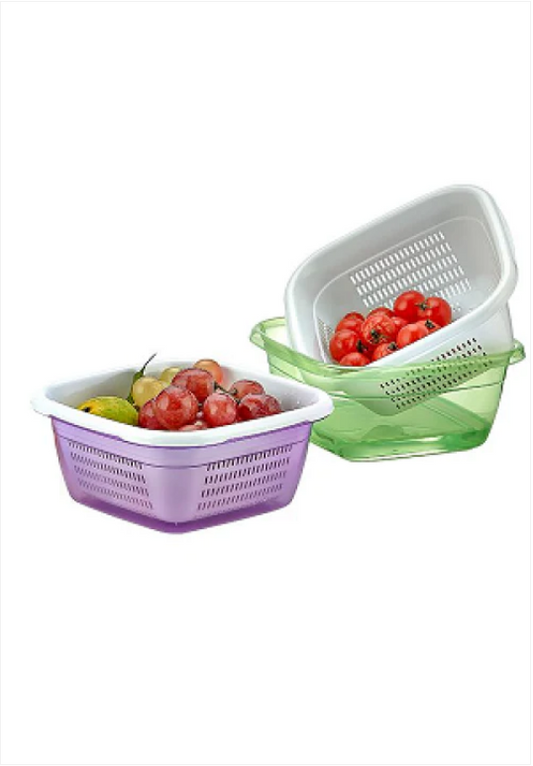 Hobby Emerald square Basin Bowl with Strainer Plastic 1.3LT Assorted Colours