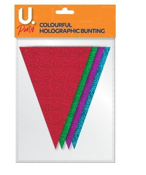 Holographic Bunting Colourful, 8pk, 2 sided