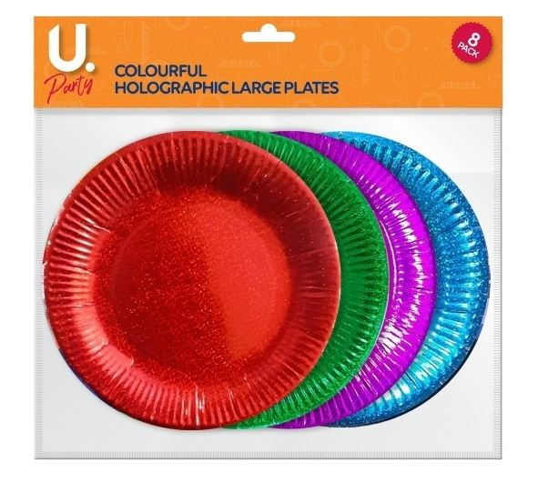 Holographic Large Plates Colourful, 8pk