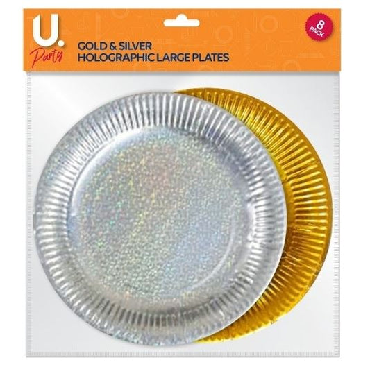 Holographic Large Plates Gold & Silver, 8pk