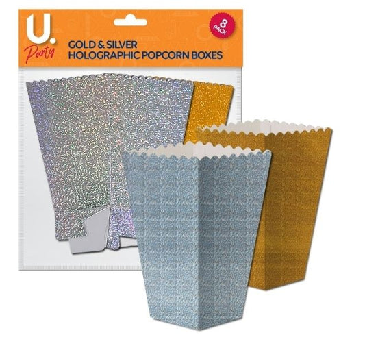 Holographic Popcorn Box Gold & Silver, 8pk