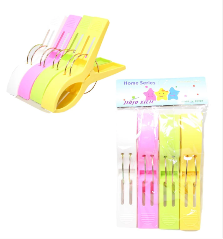 Household Use Jumbo Washing Line Clips Multicolour 4 Pack 15cm