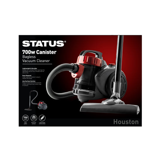 Houston - Red/Grey - 700w - Canister Bagless Vacuum - 1 pk - in Glossy Retail Box