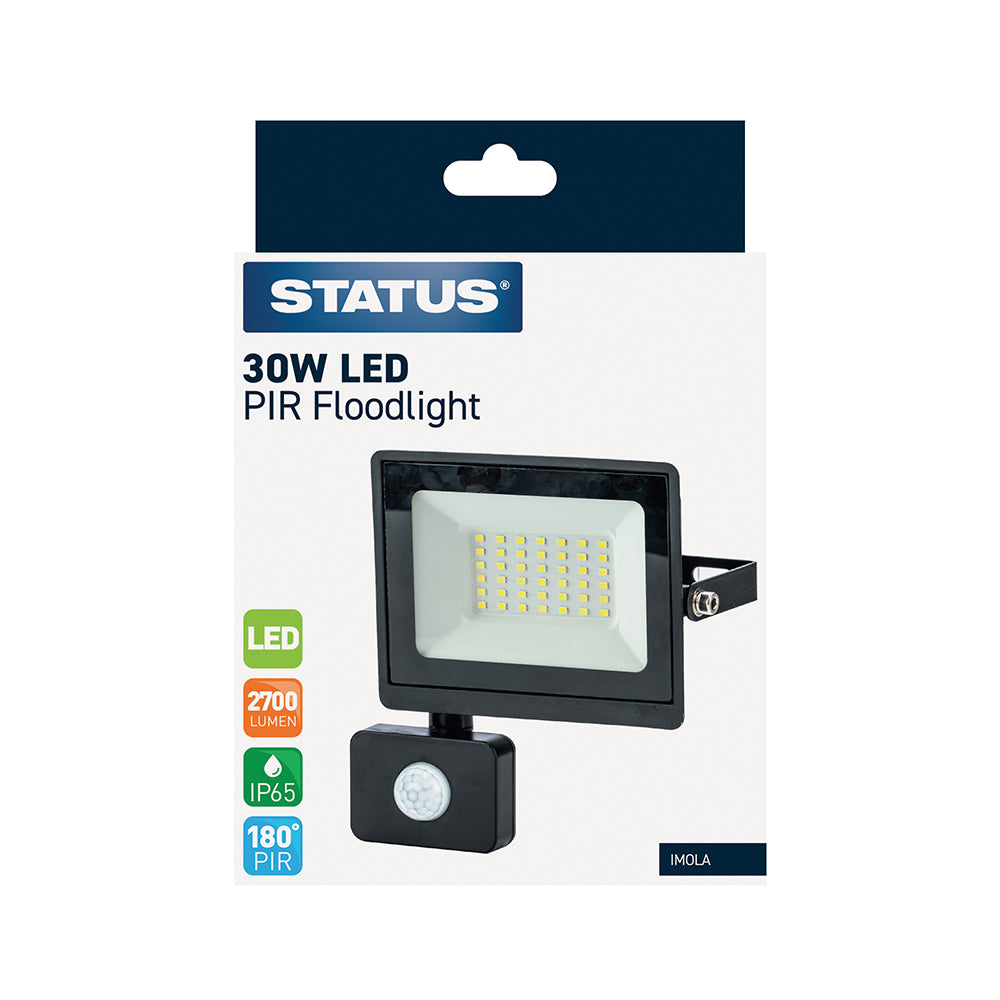Imola - 30w LED - Black - Flood Light with PIR - 1 pk - in Glossy Retail Box