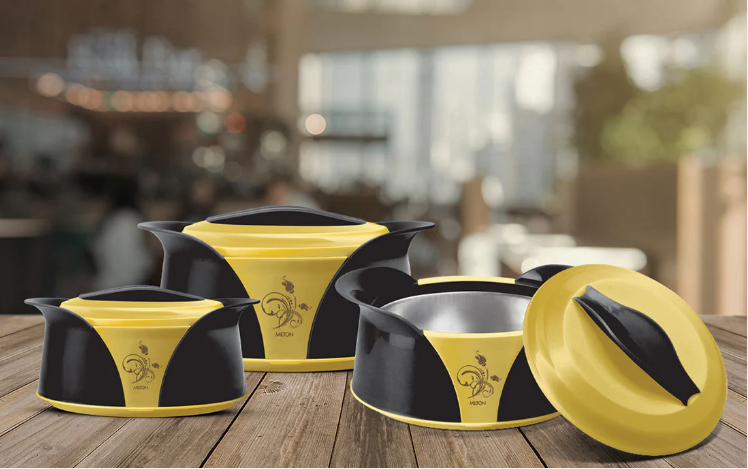 Imperial Insulated Casserole Set 3pcs 1.0 / 1.5 / 2.5 Litre Black Yellow Gold