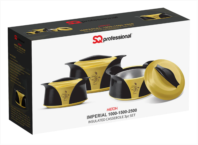 Imperial Insulated Casserole Set 3pcs 1.0 / 1.5 / 2.5 Litre Black Yellow Gold