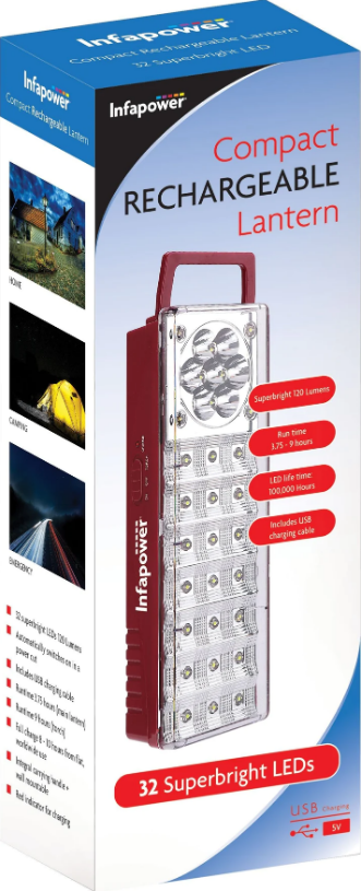 Infapower 32 LED Large Rechargeable Lantern With USB Charging Worldwide Use