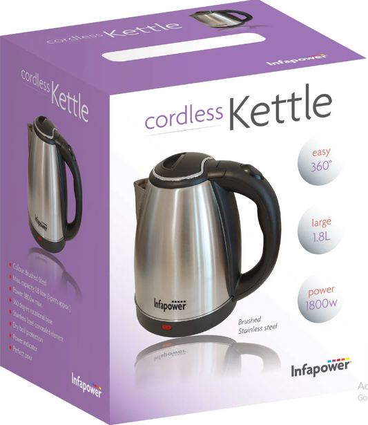 Infapower Brushed Stainless Steel Cordless Kettle 1800W 1.8L