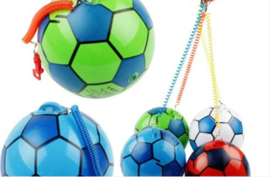 Inflatable Football With Springy String Sports Kids Toy Ball Outdoor Assorted Colours