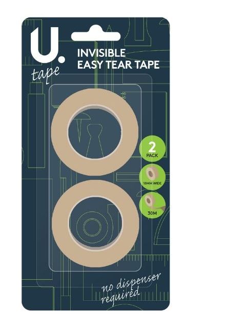 Invisible Easy-Tear Tape, 18mm x 30m, 2pk