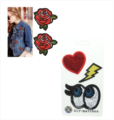 Iron On Cloth Patches Glitter Sequined 3pc Assorted Designs