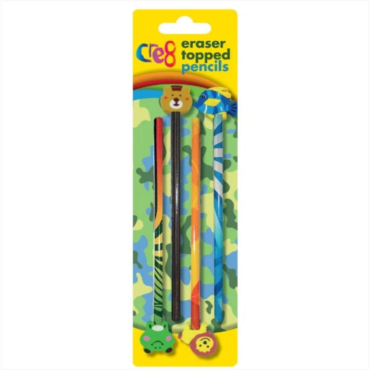 Jungle Animal Themed Boys Eraser Topped Pencils 4pk