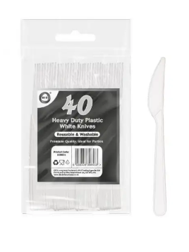40pc Reusable Heavy Duty Plastic White Knives