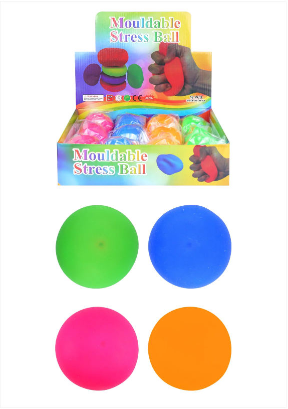 Kids Adults Mouldable Stress Relief Stretchy Squeezy Ball 4 Assorted Colours 7cm