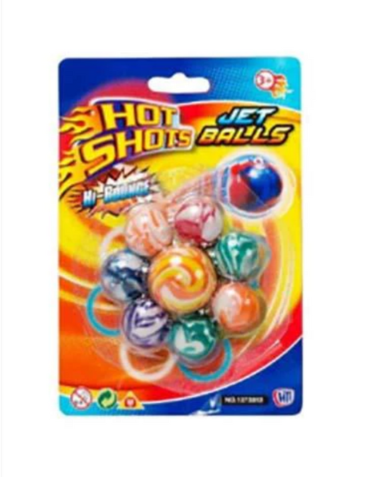 Kids Fun Playing Bouncy Balls Hot Shot Jet Balls Assorted Marble Effect 8 Pack