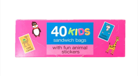 Kids Lunch Sandwich Food Bags with Fun Animal Stickers 22 x 22 cm