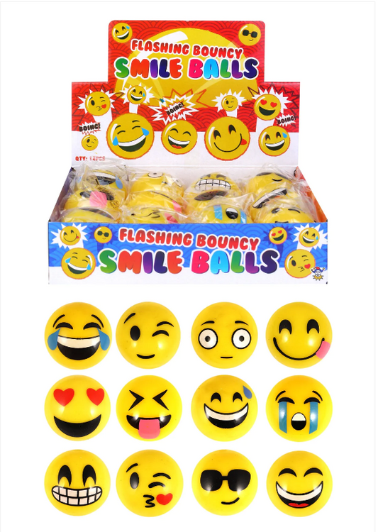 Kids Novelty Flashing Bouncy Smiley Balls 15 Assorted Emojis 5cm
