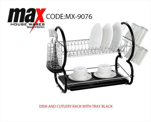 Kitchen Dish Glasses And Cutlery Rack With Tray Black