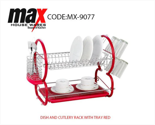 Kitchen Dish Glasses And Cutlery Rack With Tray Red