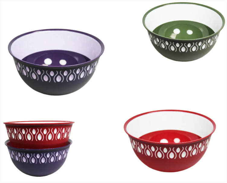 Kitchen Food Bowl with Pattern Design Plastic 28cm x 18cm Assorted Colours