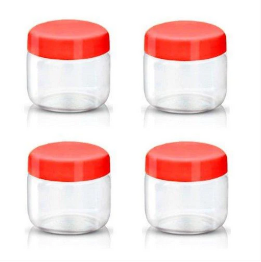 Kitchen Household Storage Plastic Clear Food Jars Red Lid 100ml 4 Pack