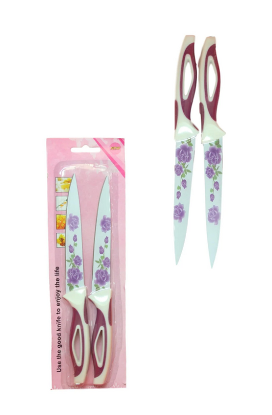 Kitchen Knife with Floral Design 21 cm Pack of 2 Assorted Colours
